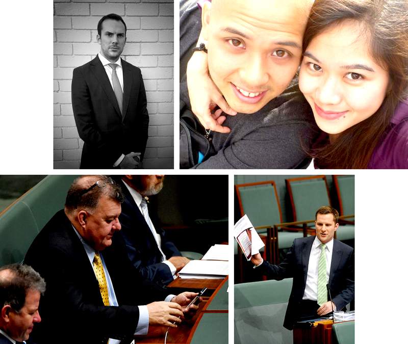 Cast of characters, L-R from top: Daniel Hannay, lawyer for Alex Escala Allan; Allan's son Duane Burgos and girlfriend Laarni Osorio; Chester Chiong's local member Craig Kelly; Assistant Minister for Immigration Alex Hawke.
